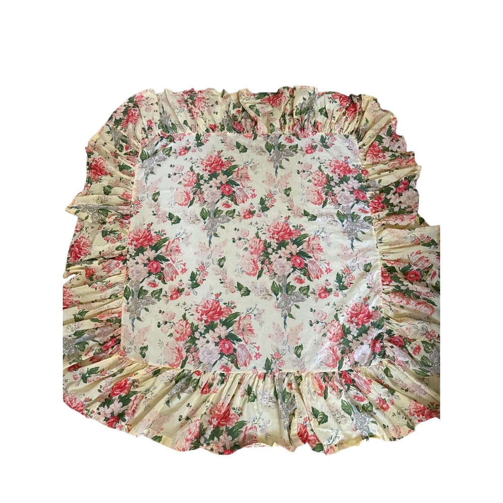 April Cornell Floral Ruffle Cotton Square Tablecloth Yellow Pink Cottagecore 3'